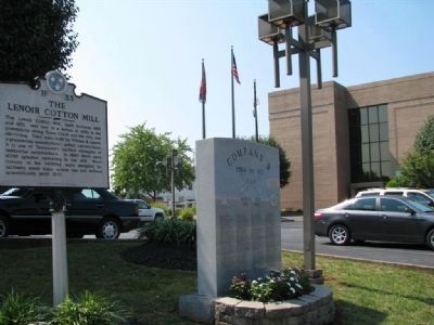 The Lenoir Cotton Mill Marker and Company B Korean War Memorial image. Click for full size.