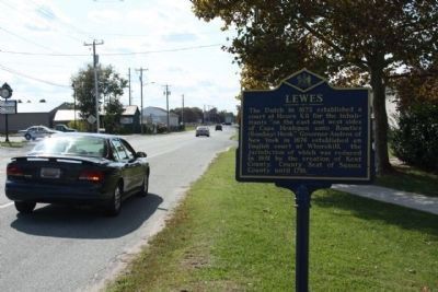 Lewes Marker, looking south along Savannah Road (US 9) image. Click for full size.
