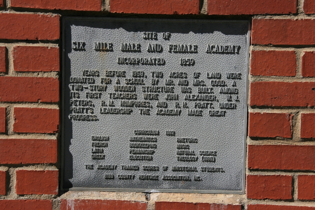 Site of Six Mile Male And Female Academy Marker
