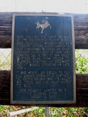 The Sacramento, Placer and Nevada Railroad Right of Way Marker image. Click for full size.