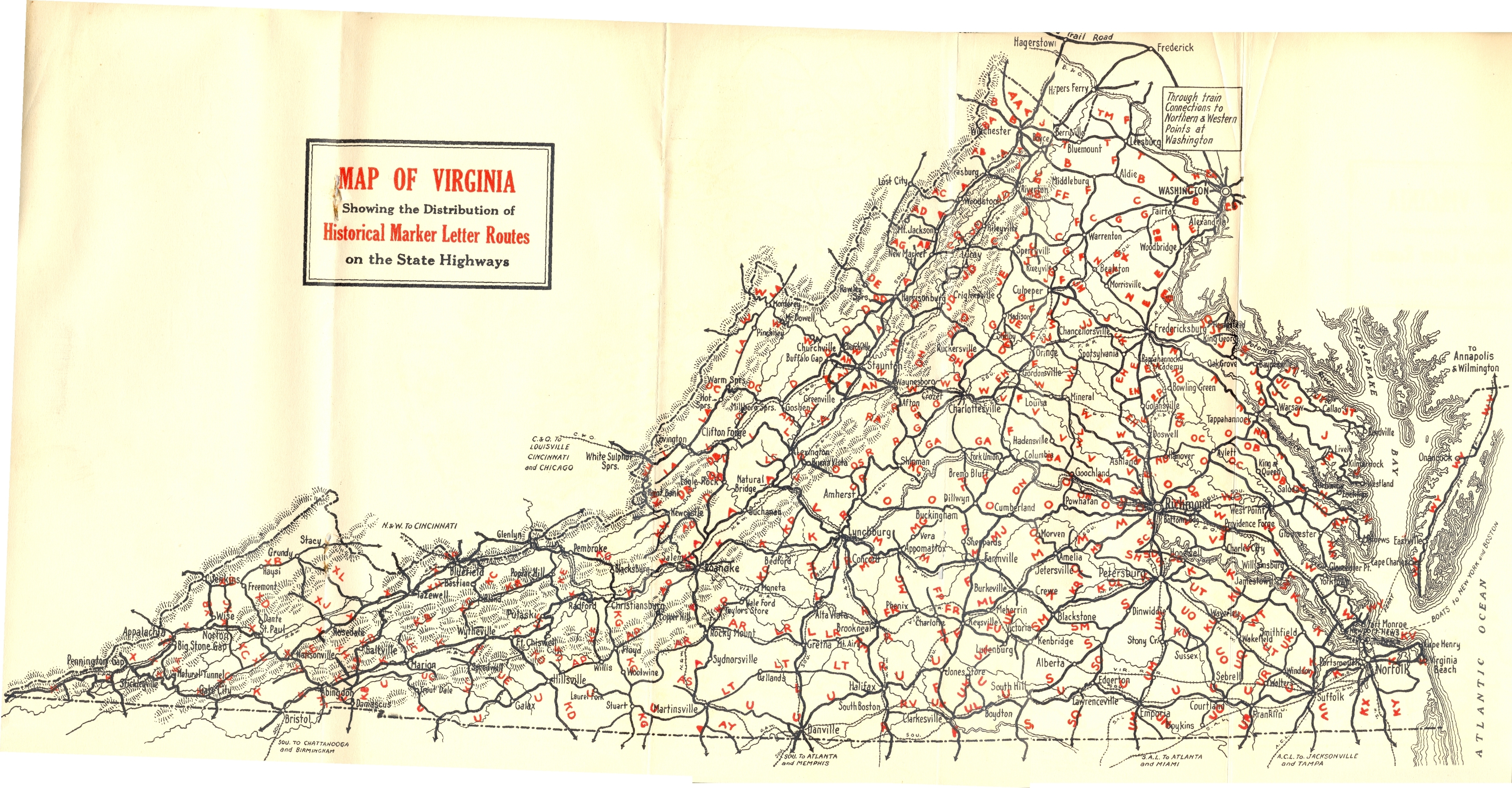1932 Virginia Historical Marker Letter Routes