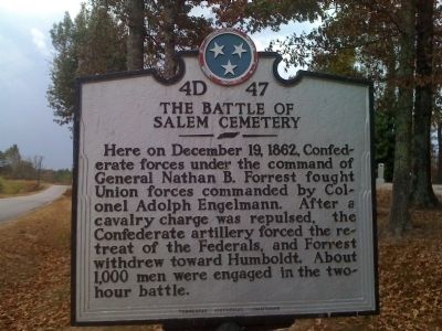 The Battle of Salem Cemetery Marker. Click for full size. The Battle of Salem Cemetery Marker image. Click for full size.
