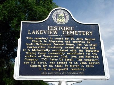 Historic Lakeview Cemetery Marker. Click for full size. Historic Lakeview Cemetery Marker image. Click for full size.