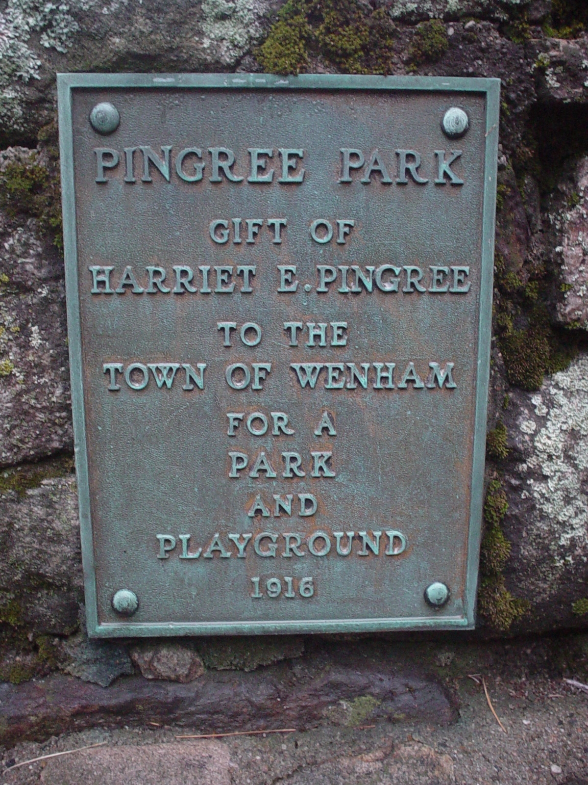 Pingree Park Dedication Plaque