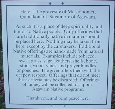 Masconomet Sagamore of the Agawams Marker. Click for full size. Masconomet Sagamore of the Agawams Marker image. Click for full size.