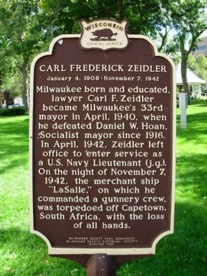 Carl Frederick Zeidler Marker. Click for full size. Carl Frederick Zeidler Marker image. Click for full size.