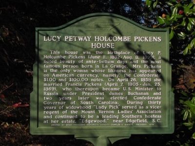 Lucy Petway Holcombe Pickens House Marker image. Click for full size.