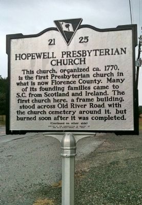 Hopewell Presbyterian Church Marker (front). Click for full size. Hopewell Presbyterian Church Marker (front) image. Click for full size.