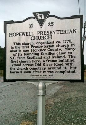 Hopewell Presbyterian Church Marker (front) image. Click for full size.