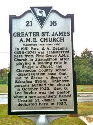 Greater St. James A.M.E. Church Marker (reverse) image. Click for full size.