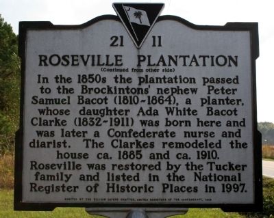 Roseville Plantation Marker (reverse) image. Click for full size.