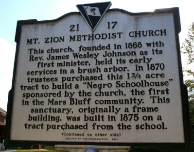 Mt. Zion Methodist Church Marker (front) image. Click for full size.