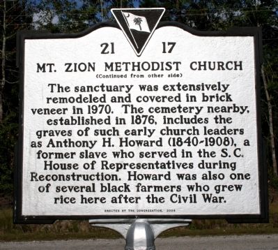 Mt. Zion Methodist Church Marker (reverse) image. Click for full size.