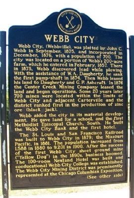 Webb City Marker (front). Click for full size. Webb City Marker (front) image. Click for full size.