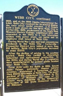Webb City Marker (back). Click for full size. Webb City Marker (back) image. Click for full size.