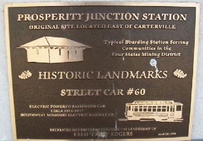 Prosperity Junction Station and Street Car #60 Marker image. Click for full size.