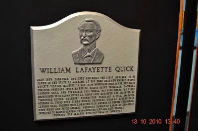 William Lafayette Quick Plaque at Museum of Flight in Birmingham, Al. Click for full size. William Lafayette Quick Plaque at Museum of Flight in Birmingham, Al image. Click for full size.