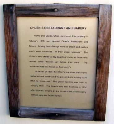 Ohlen's Restaurant and Bakery Marker. Click for full size. Ohlen's Restaurant and Bakery Marker image. Click for full size.