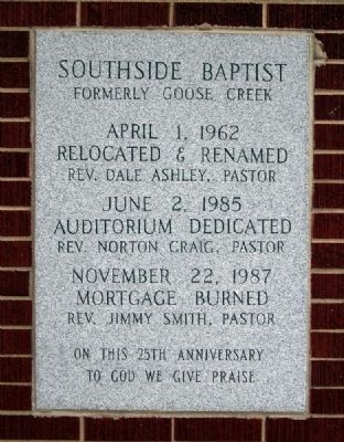 Southside Baptist Church Marker image. Click for full size.