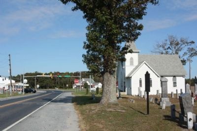 Indian Mission United Methodist Church and Marker, looking north along Harbeson Road (DE 5) image. Click for full size.