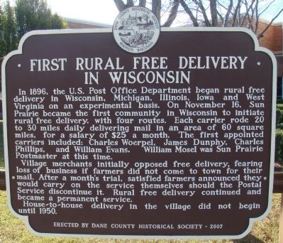 First Rural Free Delivery in Wisconsin Marker image. Click for full size.