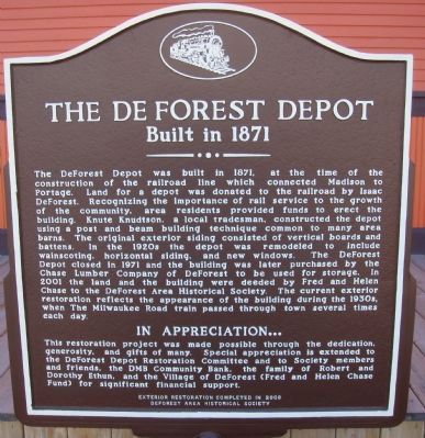 The De Forest Depot Marker image. Click for full size.