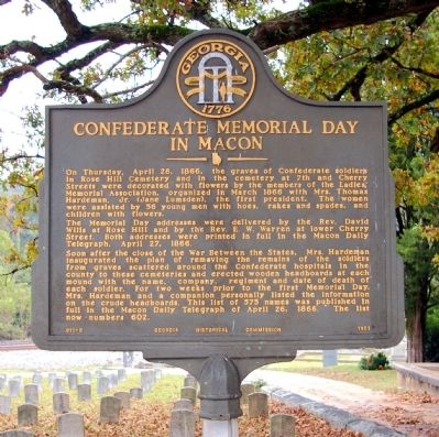 Confederate Memorial Day in Macon Marker. Click for full size. Confederate Memorial Day in Macon Marker image. Click for full size.