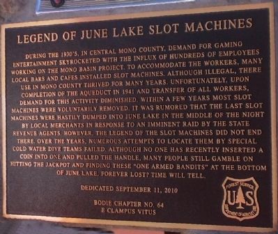 Legend of June Lake Slot Machines Marker image. Click for full size.