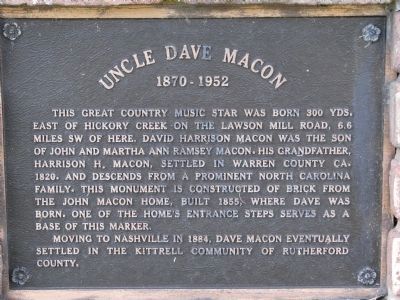 Uncle Dave Macon Marker image. Click for full size.