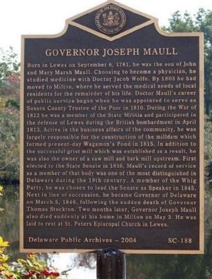 Governor Joseph Maull Marker image. Click for full size.
