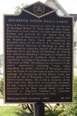 Governor Joseph Maull Carey Marker image. Click for full size.