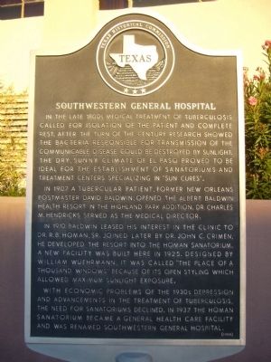 Southwestern General Hospital Marker. Click for full size. Southwestern General Hospital Marker image. Click for full size.