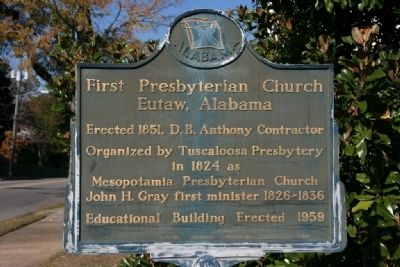First Presbyterian Church Eutaw, Alabama Marker. Click for full size. First Presbyterian Church Eutaw, Alabama Marker image. Click for full size.