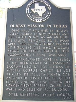 Oldest Mission in Texas Marker image. Click for full size.