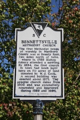 Bennettsville Methodist Church Marker. Click for full size. Bennettsville Methodist Church Marker image. Click for full size.