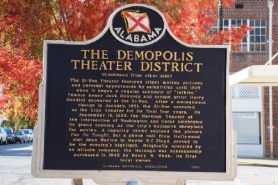 The Demopolis Theater District Marker (Side B) image. Click for full size.