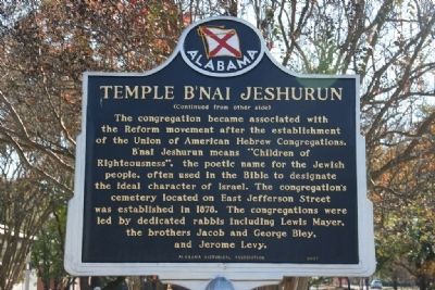 Temple B’Nai Jeshurun Marker (Side B) image. Click for full size.