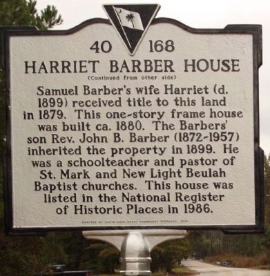 Harriet Barber House Marker, reverse image. Click for full size.