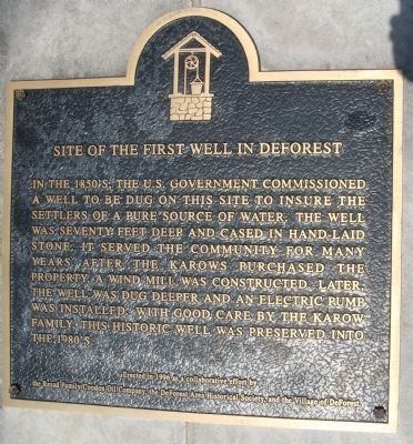 Site of the First Well in DeForest Marker image. Click for full size.