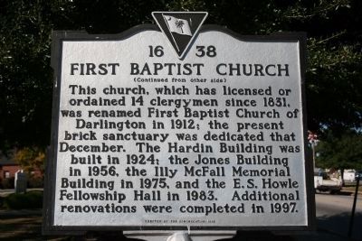First Baptist Church Marker (Side B) image. Click for full size.
