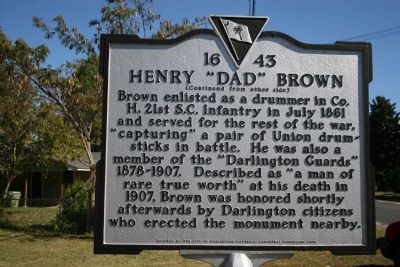 Henry "Dad" Brown Marker (reverse) image. Click for full size.