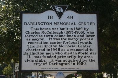 Darlington Memorial Center Marker. Click for full size. Darlington Memorial Center Marker image. Click for full size.