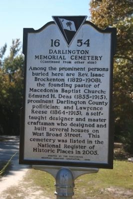 Darlington Memorial Cemetery Marker (Side B) image. Click for full size.