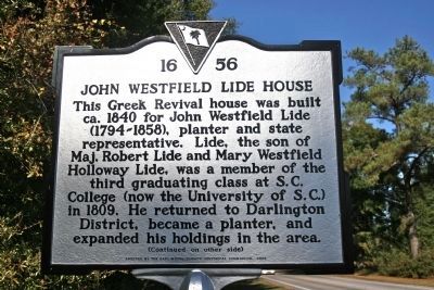 John Westfield Lide House Marker (Side A). Click for full size. John Westfield Lide House Marker (Side A) image. Click for full size.
