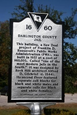 Darlington County Jail Marker (Side A) image. Click for full size.