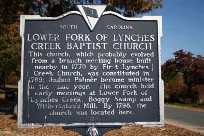 Lower Fork Of Lynches Creek Baptist Church Marker image. Click for full size.