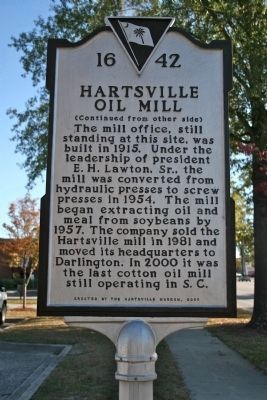 Hartsville Oil Mill Marker (Side B) image. Click for full size.