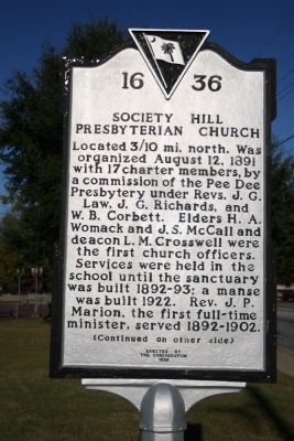 Society Hill Presbyterian Church Marker (front). Click for full size. Society Hill Presbyterian Church Marker (front) image. Click for full size.