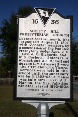 Society Hill Presbyterian Church Marker (front) image. Click for full size.