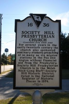 Society Hill Presbyterian Church Marker (reverse) image. Click for full size.
